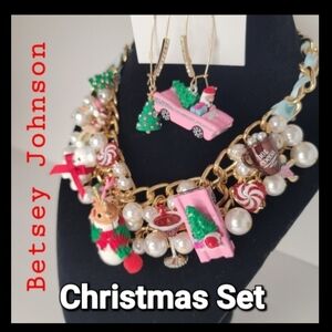 Betsey Johnson Jingle Bell Bling Charm Christmas Holiday Fun Necklace & Earrings